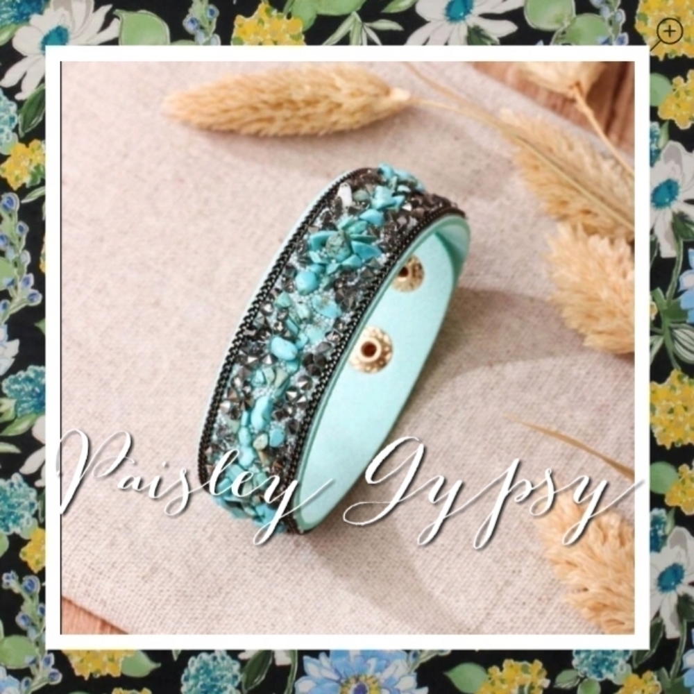 - Rhinestone Decorative Band Bracelet On PU Leather